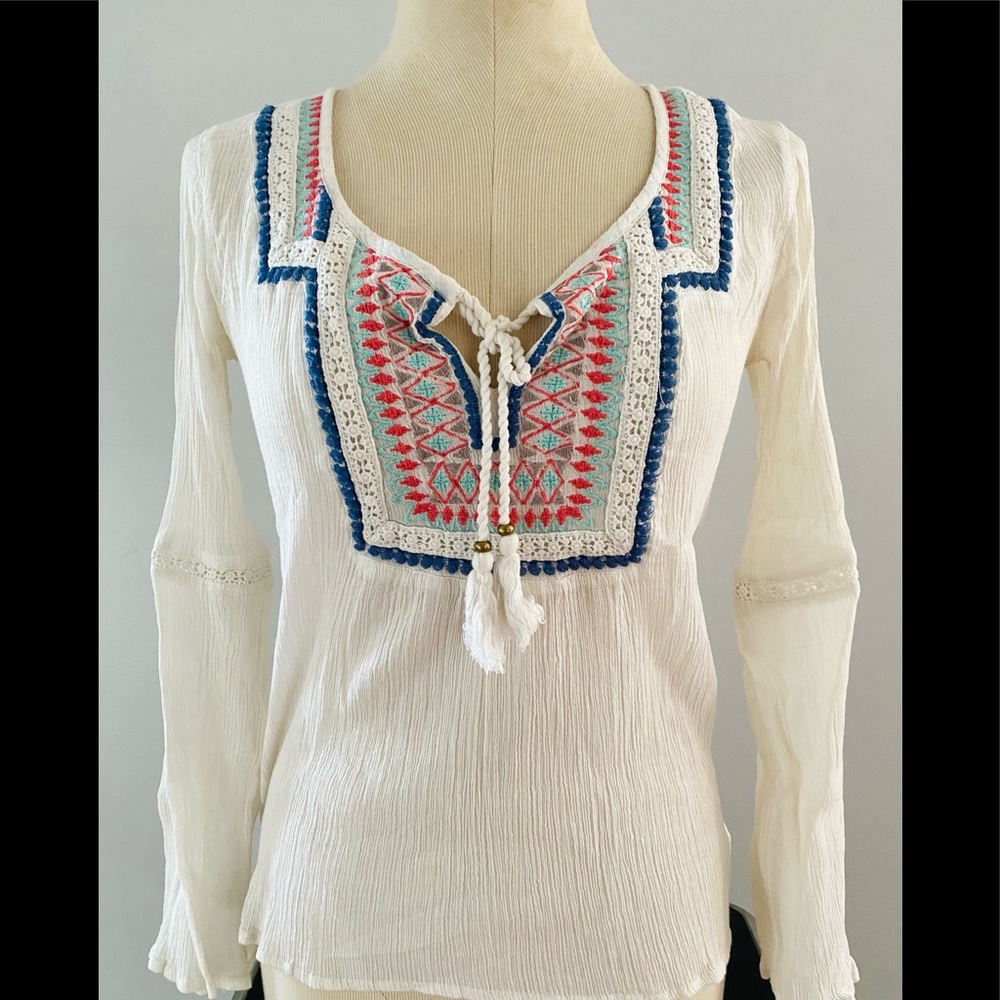 Billabong Boho  Embroidered Bell Sleeve Tunic